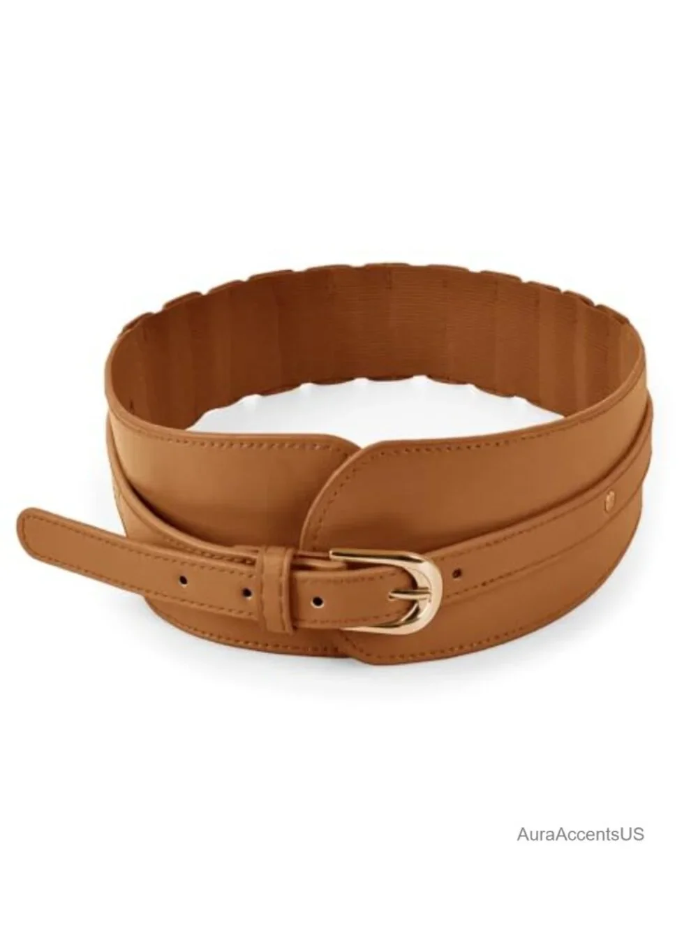 Plus Size Wide Elastic Waist Belt with Metal Buckle Stretch Cinch Belt Faux